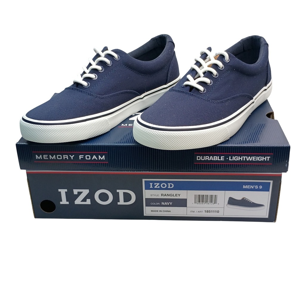 IZOD Rangley Sneakers Men Size 9 Navy Canvas Memory Foam Shoes‎
